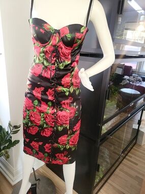 Dolls Kill Rose Print Small ROMANTIC GETAWAY MIDI DRESS - BLACK Sugar Thrillz